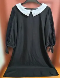 アクシーズ axes femme ビジュー付き パフスリーブ レース ワンピース