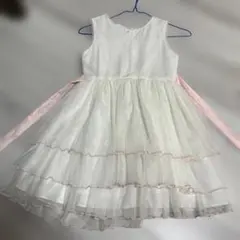 ホワイト フリルドレス ピンクリボン付き