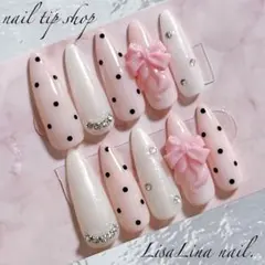 ネイルチップ 現品 ワンホン 韓国 リボン 量産 ちゅるん スナ系 ガーリー