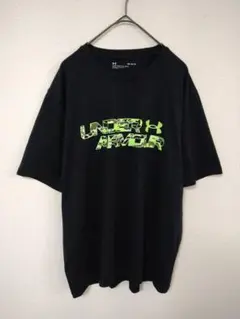 アンダーアーマー　美品　Tシャツ　メンズM　ロゴプリント　カモ柄プリント　黒