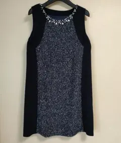 ワンピース ひざ丈 ビジュー付き 清楚 ブルー系