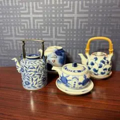 10個【新品】紺撫子柄 ４号土瓶 (網付き)　有田焼　送料込み 4個セット 新品 紺撫子柄 4号土瓶 (茶こし網付き) 有田焼 急須