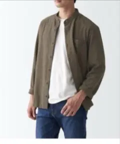 【無印良品】フランネルスタンドカラーシャツ紳士XL カーキグリーン MUJI