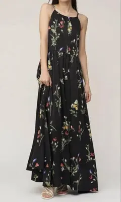CABaN シルク ボタニカルフラワー フレアスカート キャミワンピース 