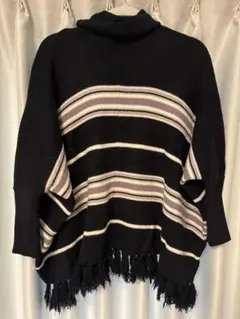 LIPSERVICEストライプ柄フリンジポンチョ Fサイズ