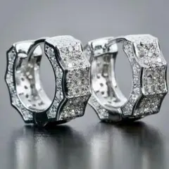✳️フープ ピアス ジルコニア パヴェ 高級CZダイヤ メンズ　シルバー✳️