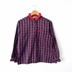 Dior SPORTS チェック長袖ポロ M 赤襟 ウール 古着