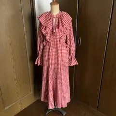 赤　ギンガムチェック　ロングワンピース