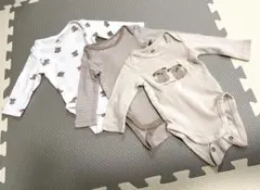 H&M 犬柄長袖ロンパース3点セット ボーダー ベージュ 50