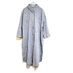 【CINEMA CLUB】シャツワンピース ５部袖 ポケット 重ね着 タック