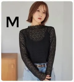 しまむら レース ハイネック 長袖 ブラック Mのサムネイル
