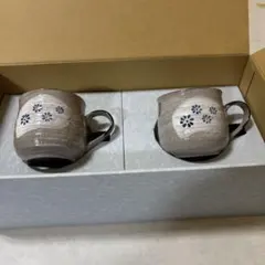 花模様のグレー陶器マグカップ2個セット