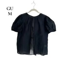 GU ブラック パフスリーブ 半袖シャツ M シアーシャツ