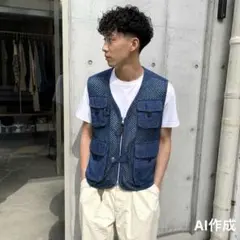 y2k archive メッシュ フィッシングベスト デニム 古着 ビンテージ
