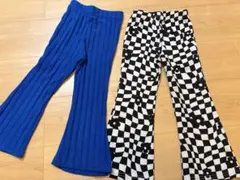 青リブ編み＆チェック柄ロングパンツセット