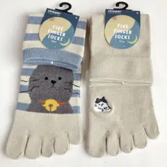 猫柄 5本指ソックス 靴下 2足