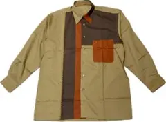 未使用★ランセル♂コットンレーヨン刺繍切替デザインドレスシャツ★茶ベージュ