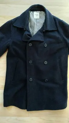 ネイビー ウール ダブルブレスト ピーコート