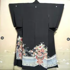 黒留袖　単衣　五つ紋　牡丹 菊　網干のサムネイル