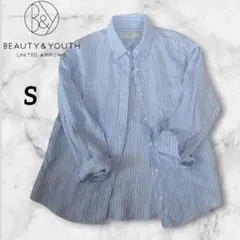 ビューティーアンドユース　リネン100% 長袖 ストライプシャツ S 春夏