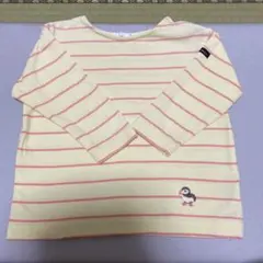 長袖カットソー クリーム色 ピンクストライプ