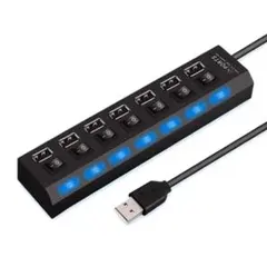 7ポート USBハブ 独立ON/OFFスイッチ USB2.0 ブラックのサムネイル