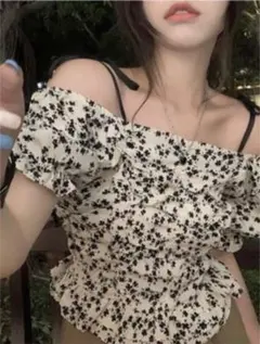 花柄 フリル トップス 韓国