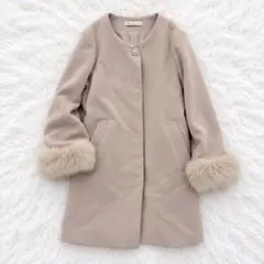 マジェスティックレゴン ノーカラーコート ピンク ファー袖 フェミニン M