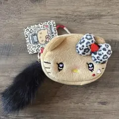 キティ しまむら サンリオ 猫型ポーチ ベージュ リボン付き カラビナ
