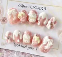 ピンクラメベース 3dネイル♡ スィーツネイル♡ ふわふわケーキ