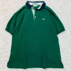 シュミーズラコステ　ポロシャツ　半袖　バイカラー　チェック　刺繍　ワニ　緑　L