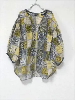 marble sud 美品 ハナゴウシ パッチワーク柄長袖シャツ パフスリーブ