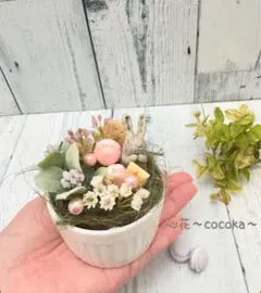 ☆バラと花飾りのうさぎさん☆4点セットうさぎオブジェ☆モルタル