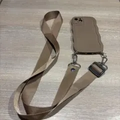 ブラウン シリコン iPhone11proケース ストラップ付き