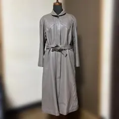 革ロングコート山羊ブラウングレーベルト柔らかい日本製モードコレクションレザー