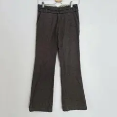 ブラウン系 フレアパンツ S ローライズ 浅め チェック柄 ボトムス 上品