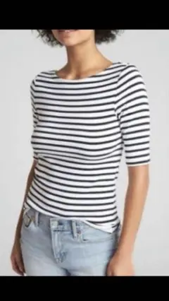 GAP ギャップ バックオープン バレエネック ボーダーTシャツ 五分袖