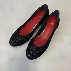 KiBERA キベラ　黒編み込み風パンプス 赤インソール　ハイヒール　メッシュのサムネイル