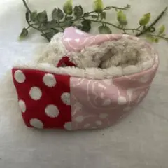 ハンドメイドワンちゃんネックウォーマーピンクパンダ赤白ドットファS サイズ