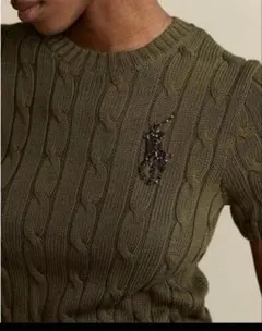 美品　ポロラルフローレン ビーズ　ケーブルニット カーキ　半袖