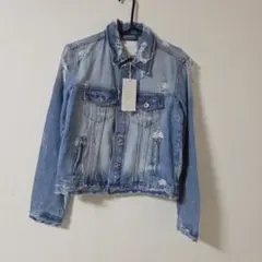 ZARA デニムジャケット ダメージ加工 ライトブルー Lのサムネイル