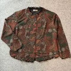 K.mitsuyo レトロ 総柄 ペイズリー カーディガン　レース　M