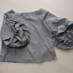 美品☆ふんわりボリューム袖トップス　チェック柄　フリーサイズ