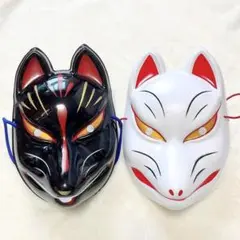 キツネお面 2個 白 黒 お祭り ハロウィン コスプレ 衣装 狐 きつね 和風