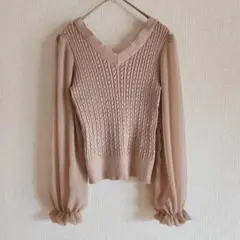 【MiNiMiNi store】（S‐M）Vネックニットシアートップス/かわいい