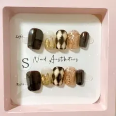 ブラウン・ゴールド ネイルチップセット　セルフネイル