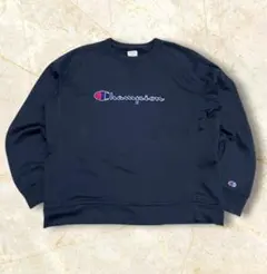 チャンピオン 刺繍ロゴ 白タグ 前V スウェットトレーナー プルオーバー紺XXL