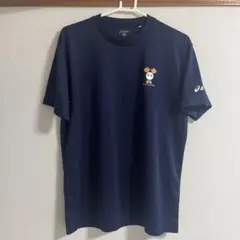 asics ネイビー シャツ キャラクター刺繍