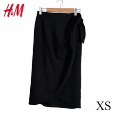 H&M エイチアンドエム ラップ風タイトスカート ブラック XS リボン ミディ