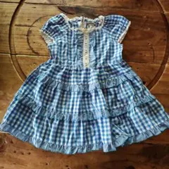 小人の国 ケーキフリルレースチェック柄甘い姫ワンピース blue水色ポケットあり